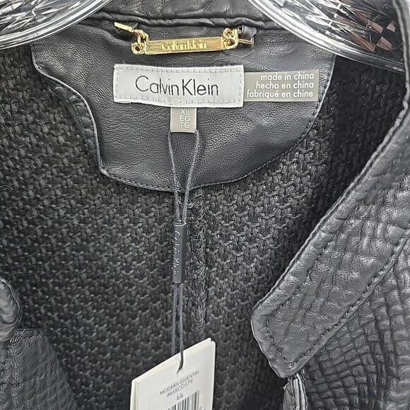 Calvin Klein L Black Vegan Leather Gold Chic Luxury UQ Urban Chic Jacket NWT - Picture 9 of 13